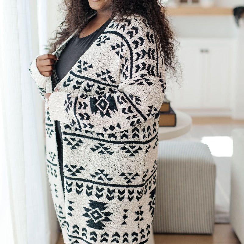 Drive to the Cabin Black and White Cardigan sold by Boujee Boutique product image thumbnail 6