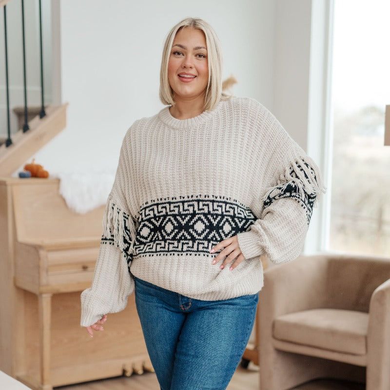 Don't Waver Fringe Detail Black and White Sweater sold by Boujee Boutique