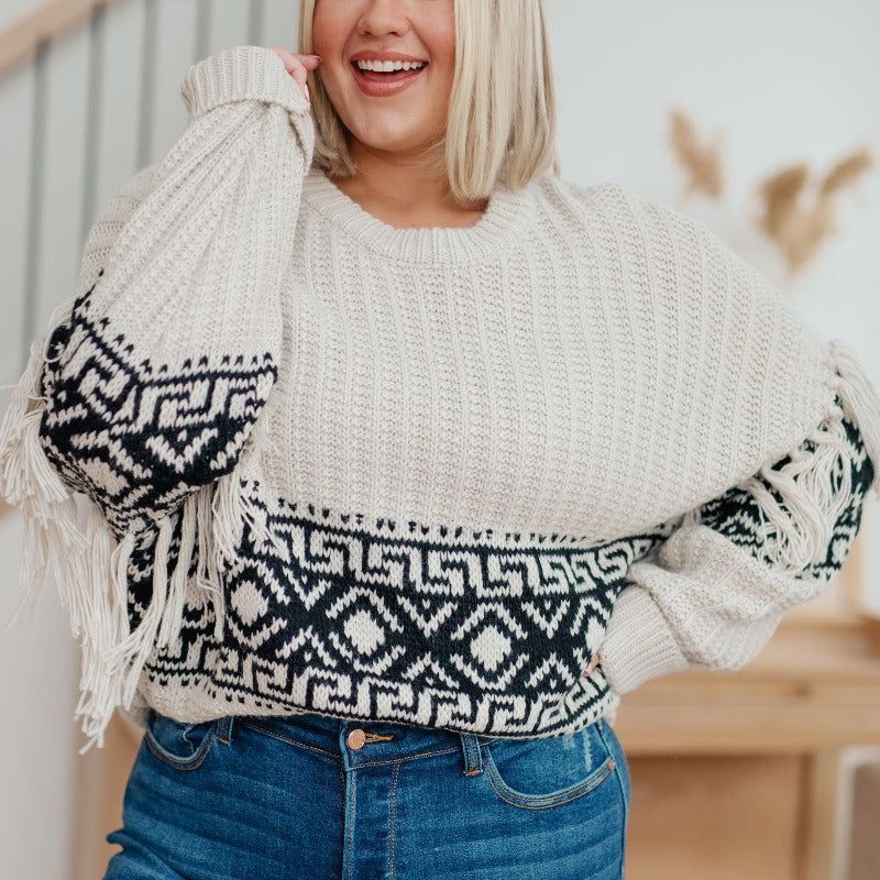 Don't Waver Fringe Detail Black and White Sweater sold by Boujee Boutique product image thumbnail 3