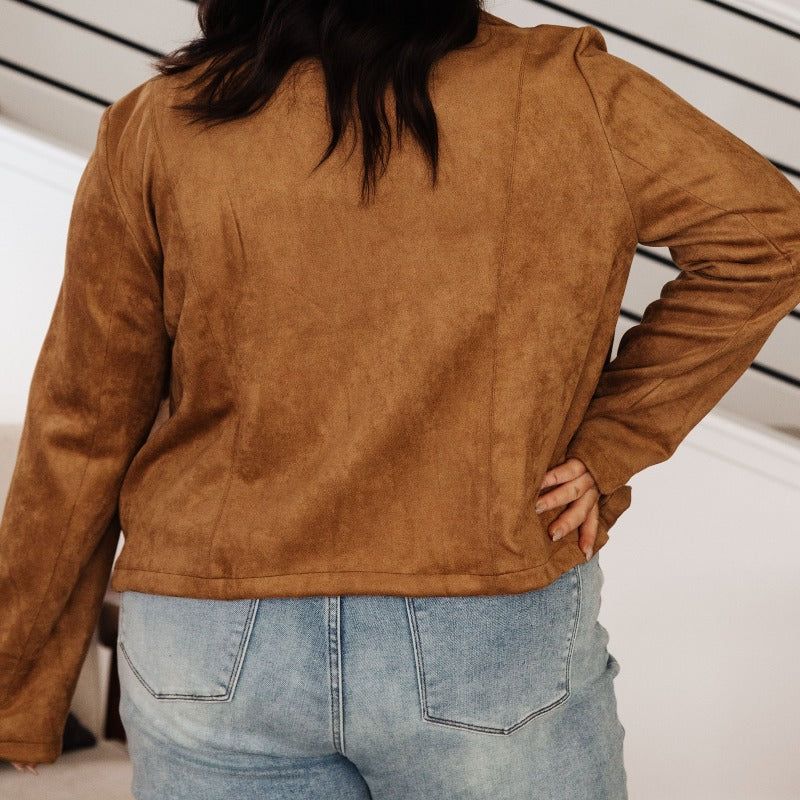 Clara Faux Suede Moto Jacket in Camel sold by Boujee Boutique product image thumbnail 11