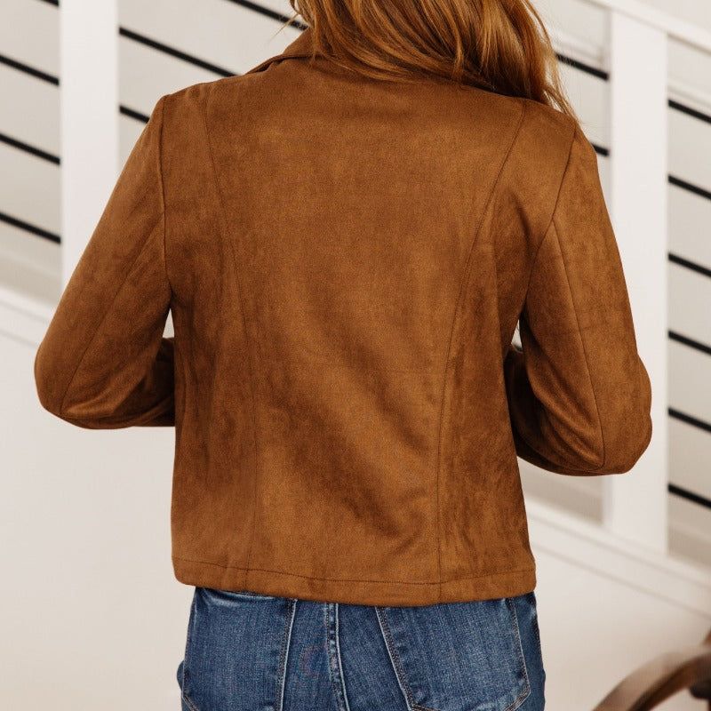 Clara Faux Suede Moto Jacket in Camel sold by Boujee Boutique product image thumbnail 12