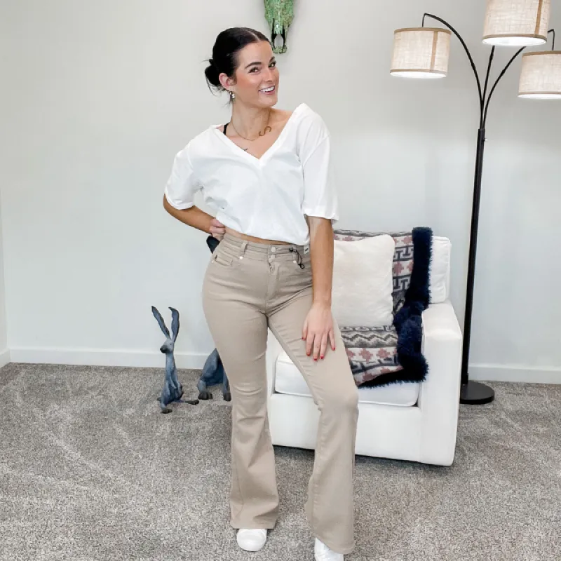 Judy Blue Khaki High Waist Control Top Flare Jeans sold by Boujee Boutique