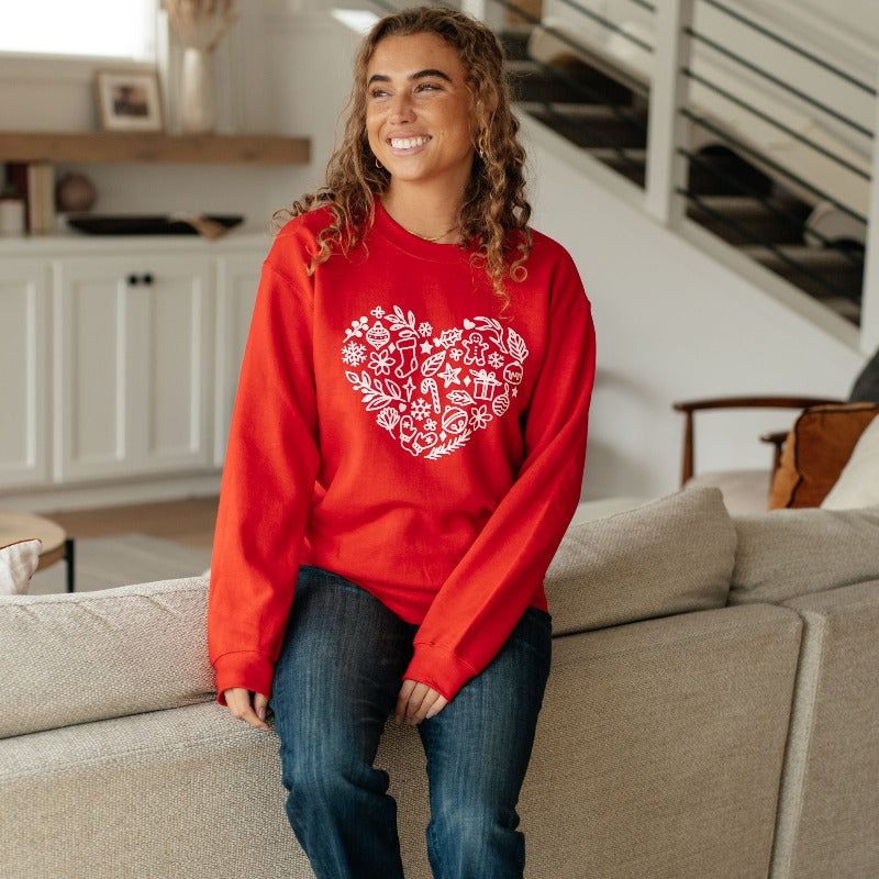 Red Holiday Heart Graphic Sweatshirt sold by Boujee Boutique product image thumbnail 5