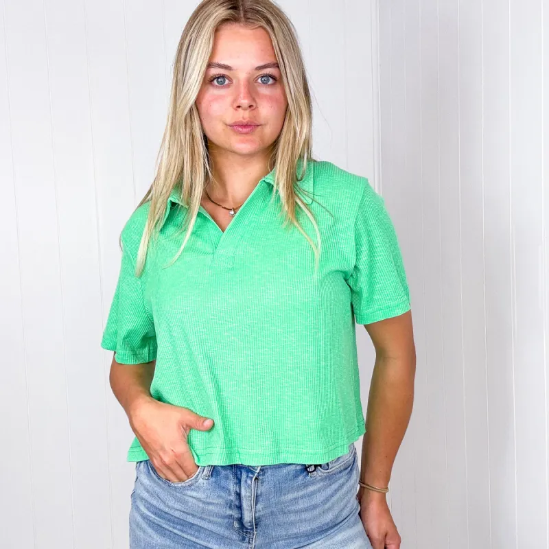 With Love Molly Rory Ribbed Cropped Tennis Tee in Green sold by Boujee Boutique