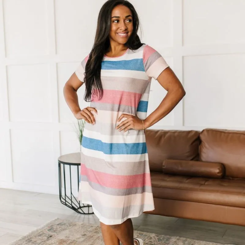 Simple Moments Midi Striped T Shirt Dress sold by Boujee Boutique