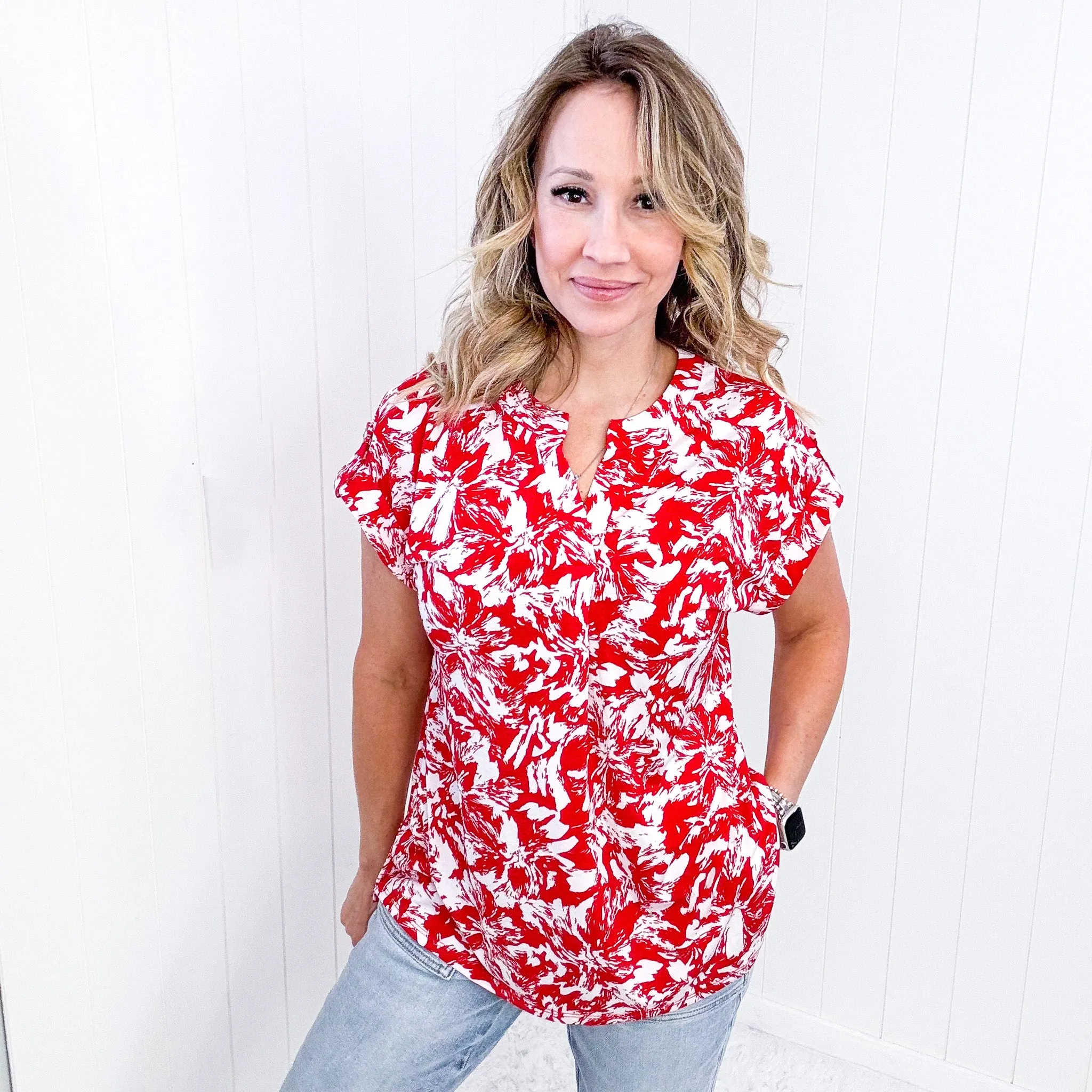 Dear Scarlett Lizzy Cap Sleeve Top in Red Floral sold by Boujee Boutique product image thumbnail 5