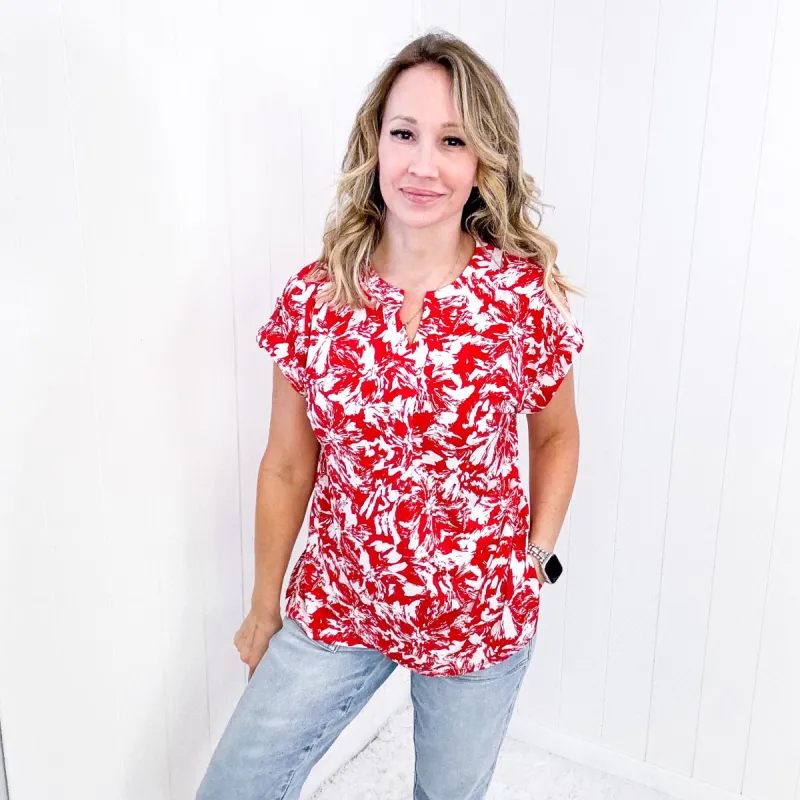 Dear Scarlett Lizzy Cap Sleeve Top in Red Floral sold by Boujee Boutique