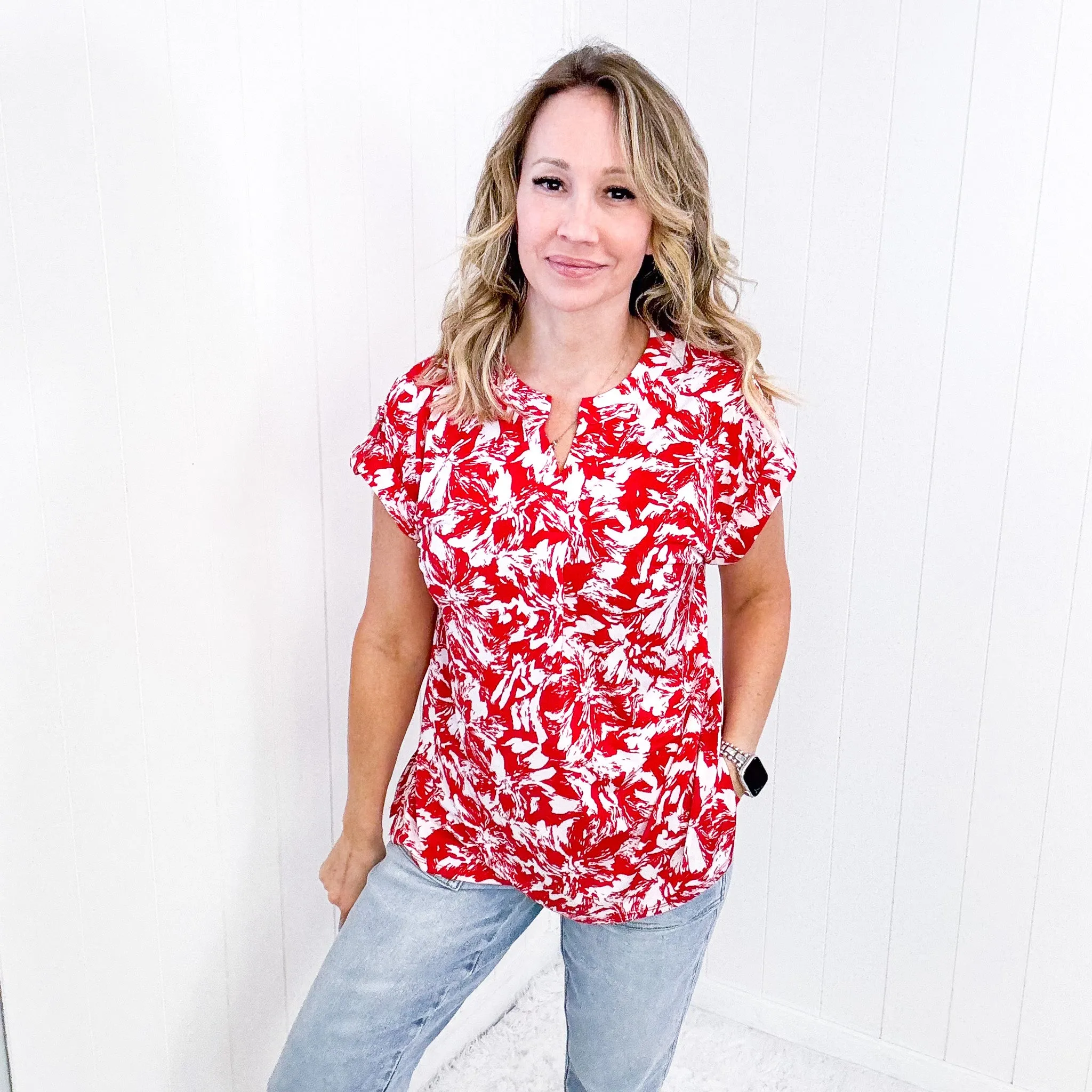 Dear Scarlett Lizzy Cap Sleeve Top in Red Floral sold by Boujee Boutique