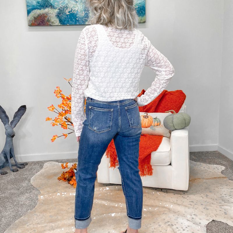 Judy Blue Asherton Mid Rise Cuffed Destroyed Boyfriend Jeans sold by Boujee Boutique product image thumbnail 7