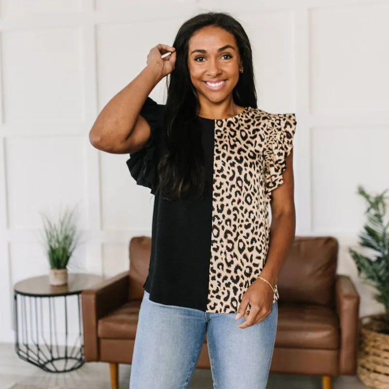 A Bit Wild Flutter Short Sleeve Top sold by Boujee Boutique
