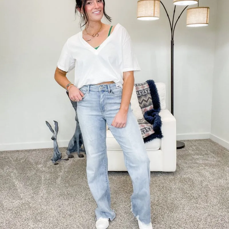 Judy Blue Becky Destroyed Hem Straight Leg Jeans made by Boujee Boutique