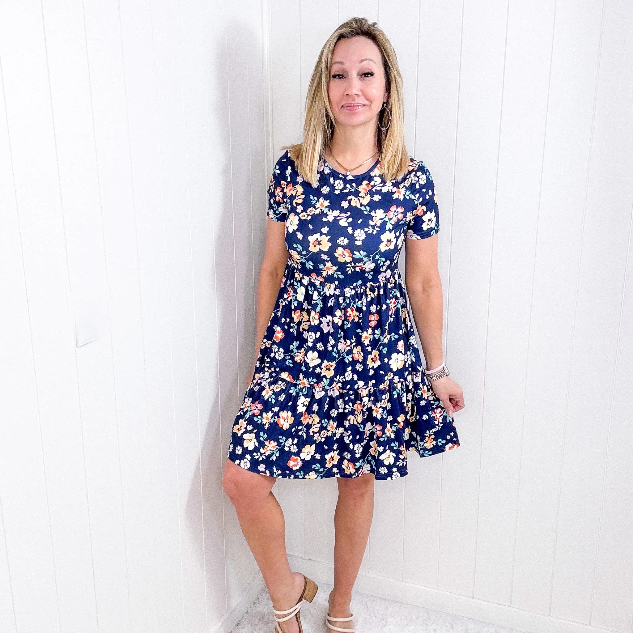 Soft Jersey Knit Blue Floral Short Sleeve Dress sold by Boujee Boutique product image thumbnail 3