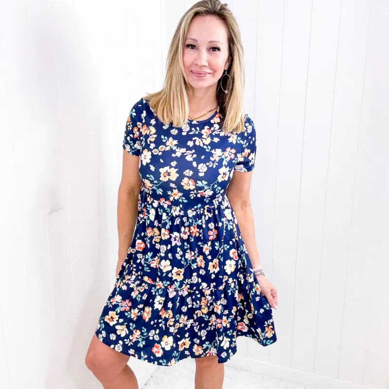Soft Jersey Knit Blue Floral Short Sleeve Dress sold by Boujee Boutique