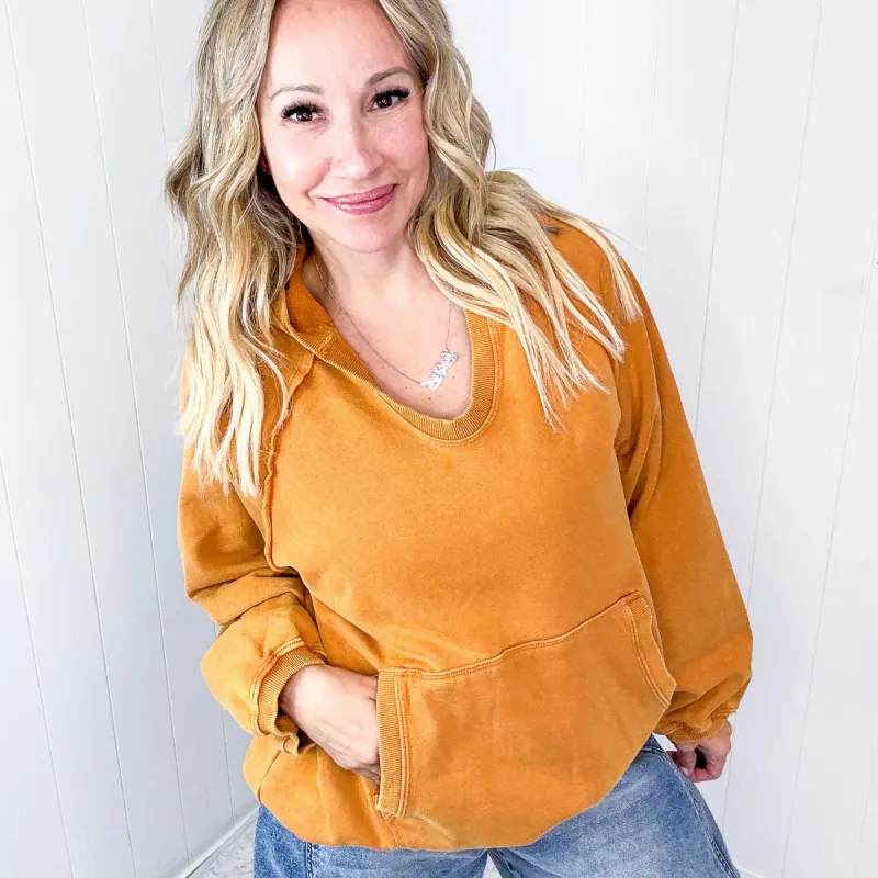 Street Chic Open V Neckline Terry Pullover Hoodie in 3 Options sold by Boujee Boutique