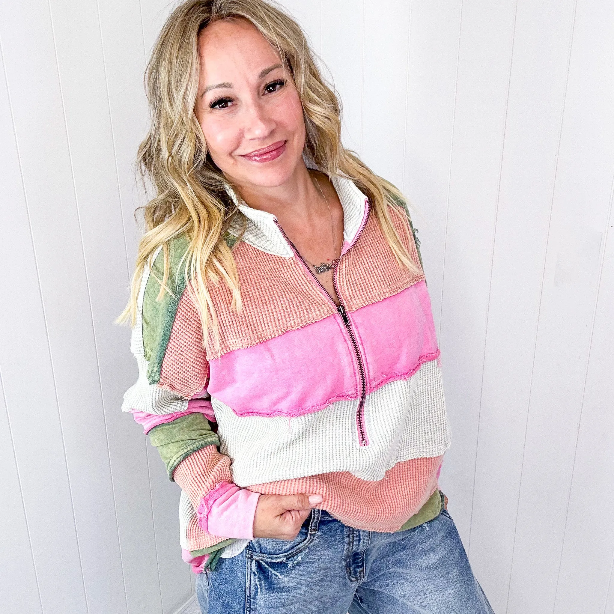 Timeless Cozy Mineral Washed Color Block Pullover Sweater In 2 Options sold by Boujee Boutique