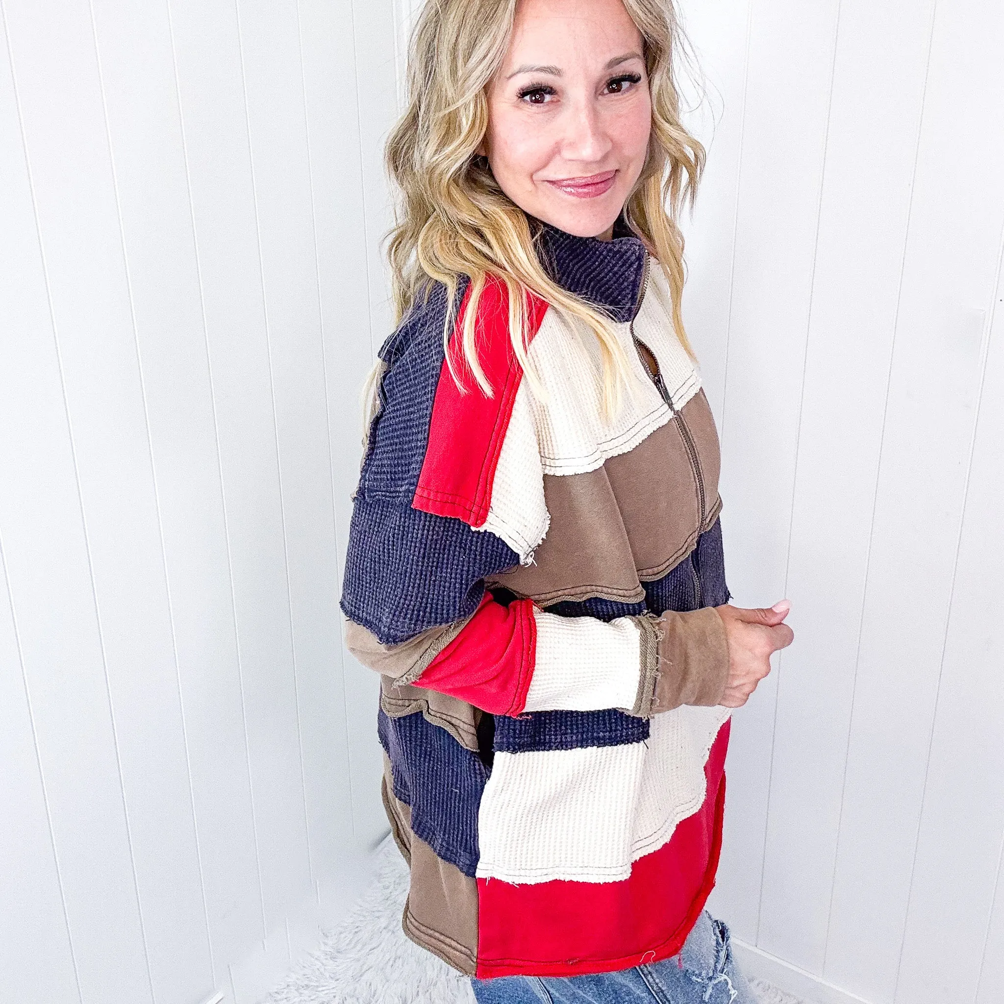 Timeless Cozy Mineral Washed Color Block Pullover Sweater In 2 Options sold by Boujee Boutique product image thumbnail 3