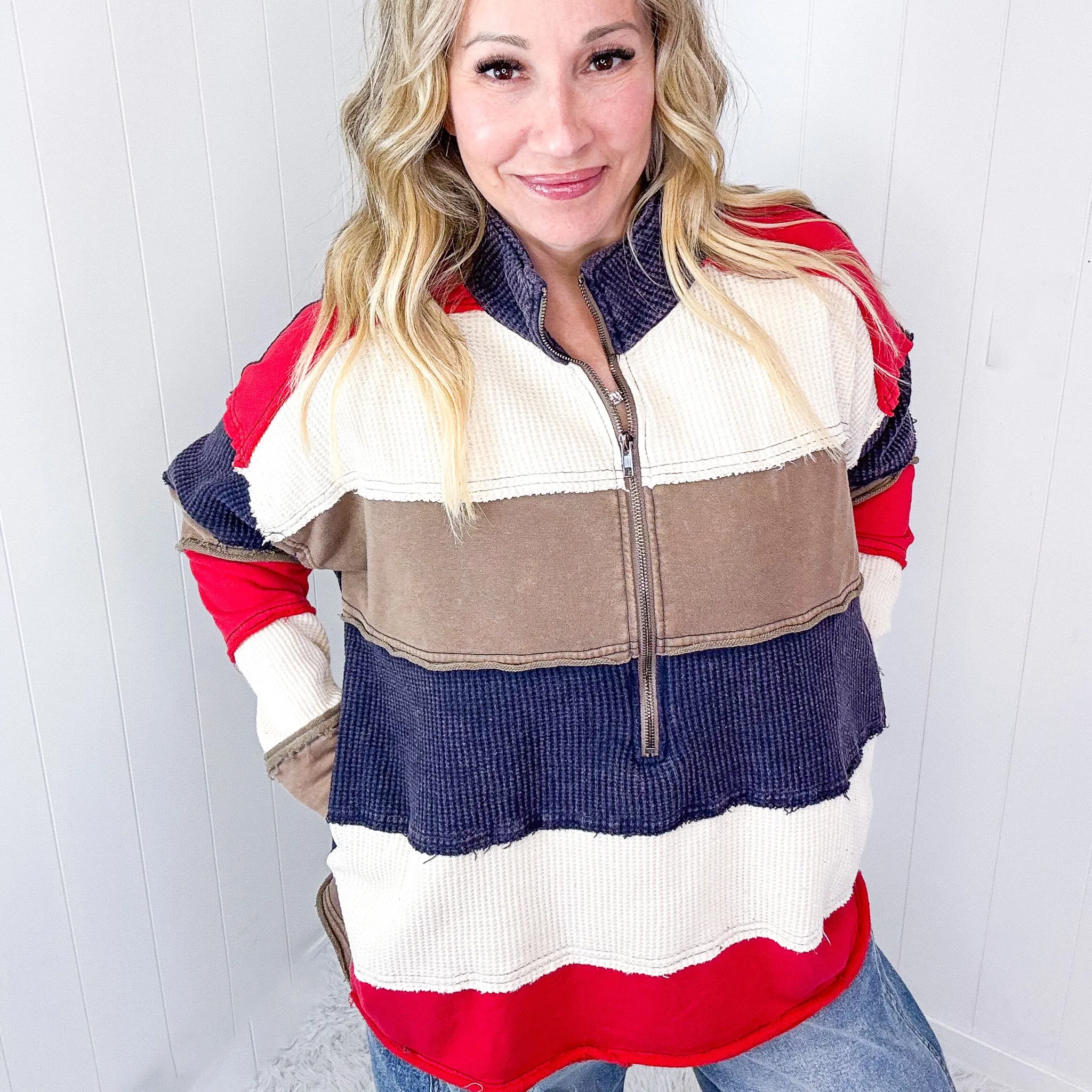 Timeless Cozy Mineral Washed Color Block Pullover Sweater In 2 Options sold by Boujee Boutique product image thumbnail 2