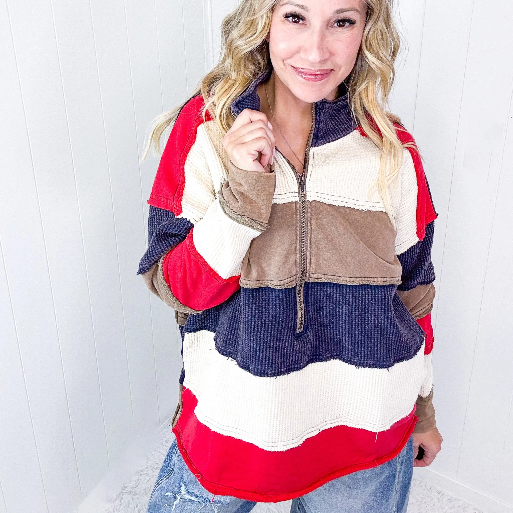 Timeless Cozy Mineral Washed Color Block Pullover Sweater In 2 Options sold by Boujee Boutique product image thumbnail 5