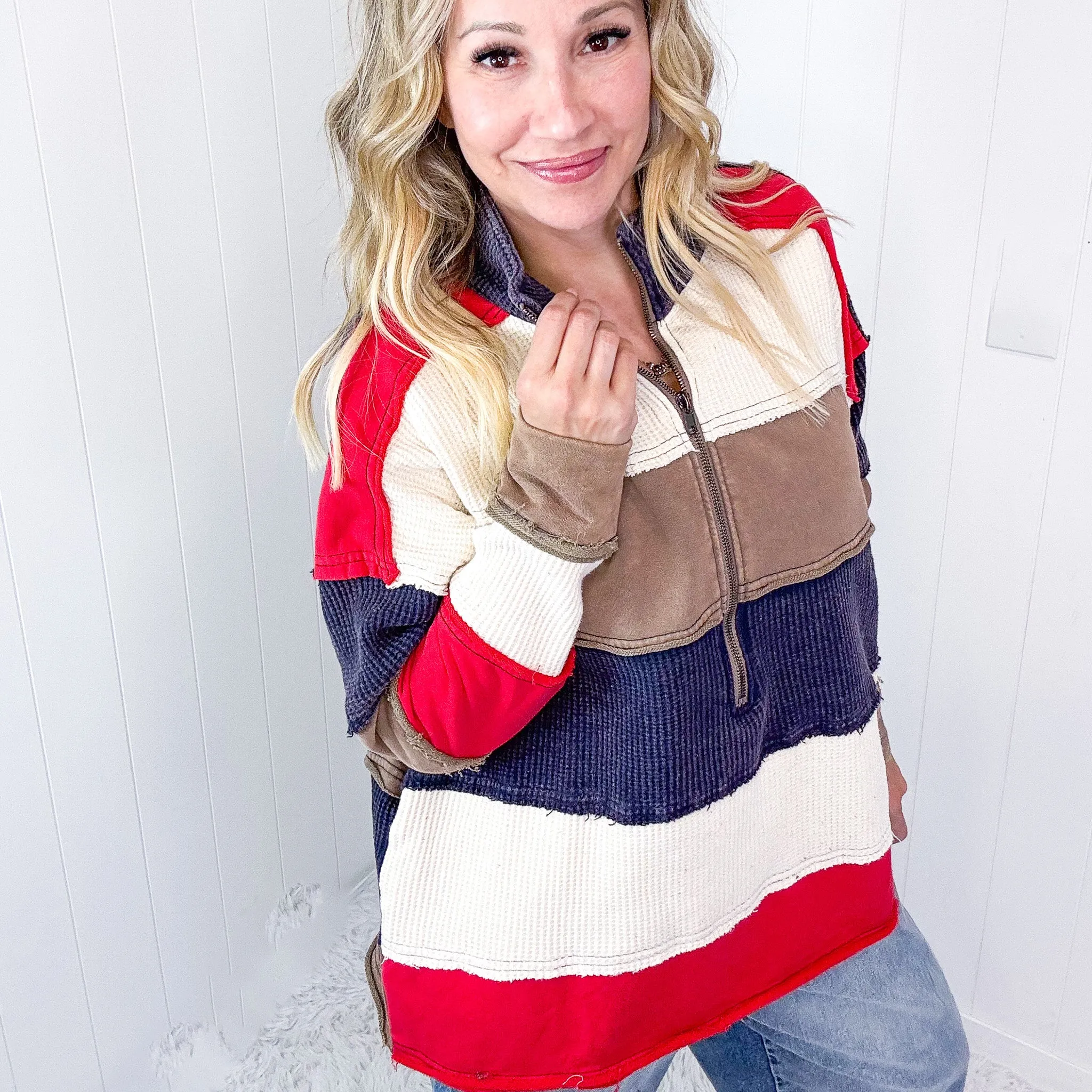 Timeless Cozy Mineral Washed Color Block Pullover Sweater In 2 Options sold by Boujee Boutique product image thumbnail 4