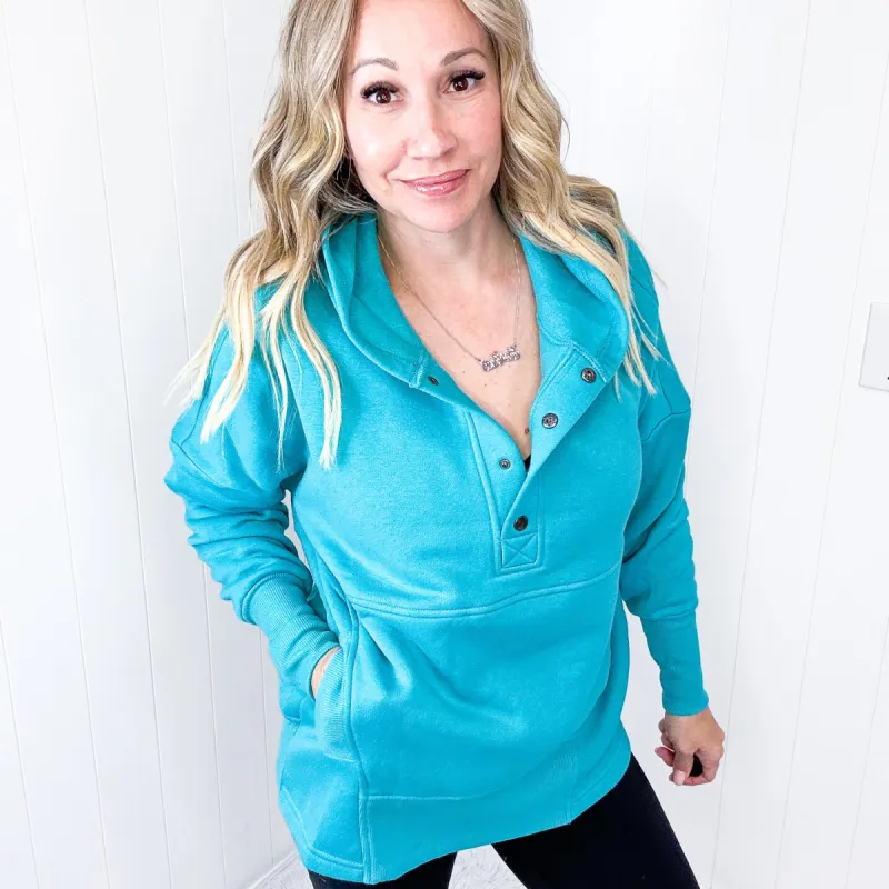 Cozy Retreat Button Long Sleeve Pullover Hoodie In 7 Options sold by Boujee Boutique