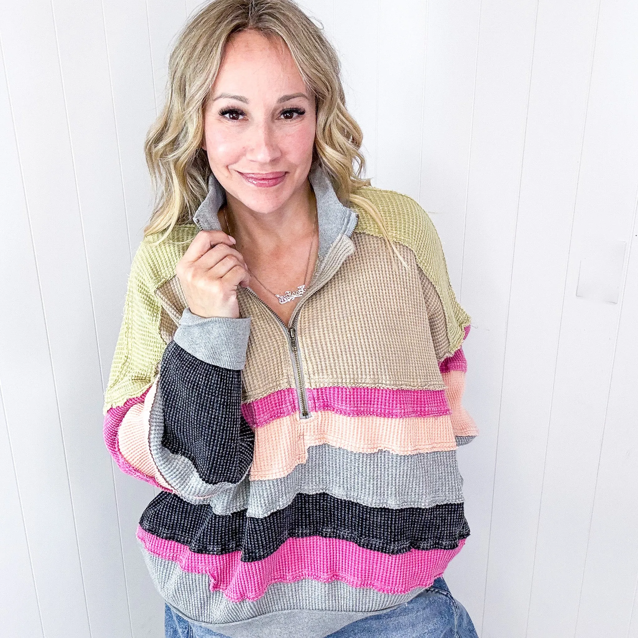 Snuggle Style Mineral Washed Color Block Pullover In 2 Options sold by Boujee Boutique