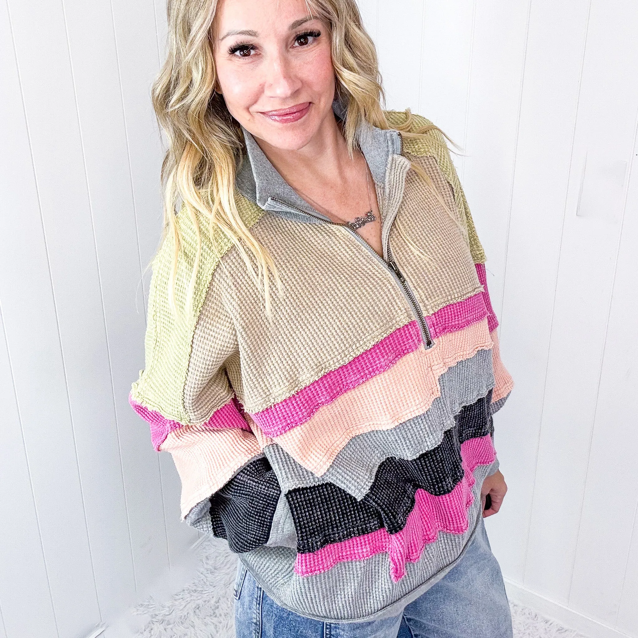 Snuggle Style Mineral Washed Color Block Pullover In 2 Options sold by Boujee Boutique product image thumbnail 5