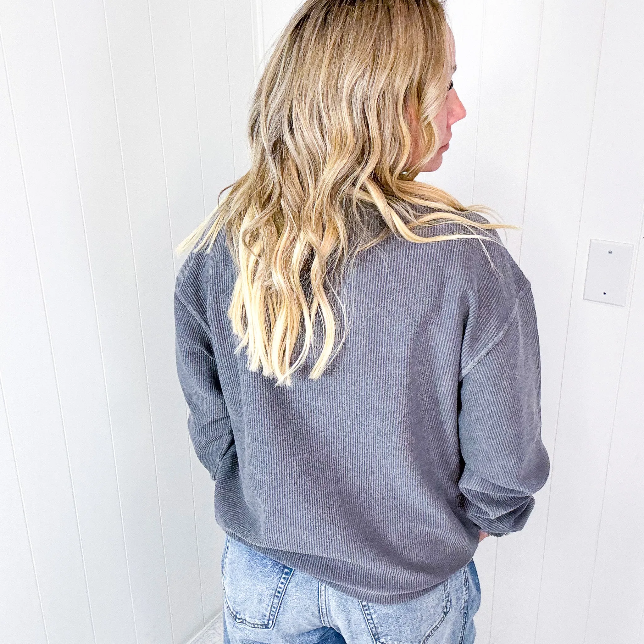 Pewter Charcoal Oversized Luxe Soft Corded Crewneck Long Sleeve Pullover sold by Boujee Boutique product image thumbnail 4
