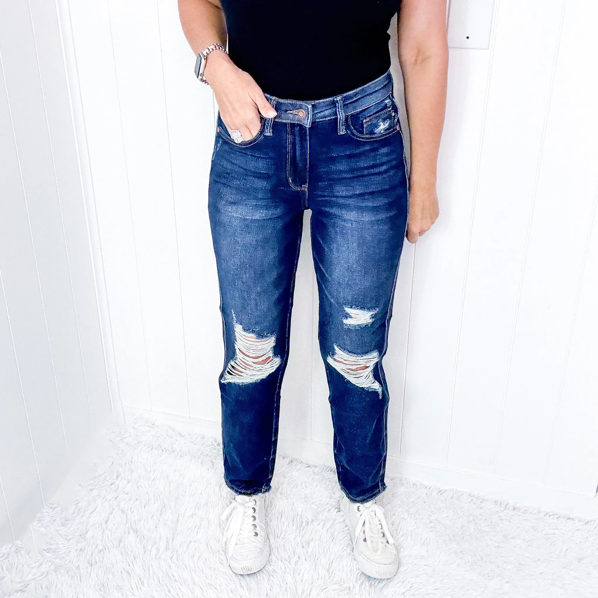 Judy Blue High Waist Rigid Heavy Destroyed Straight Jeans sold by Boujee Boutique product image thumbnail 5