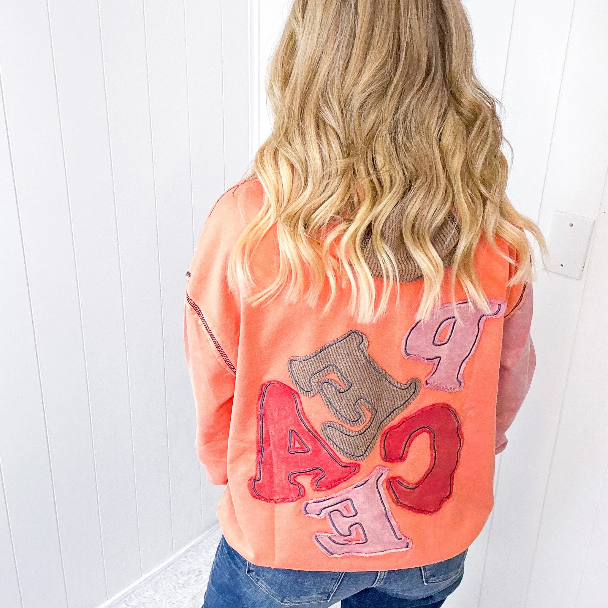 Peace Out Vibes Patchwork Mineral Washed Hoodie Long Sleeve Pullover in 3 Options *Final Sale* sold by Boujee Boutique