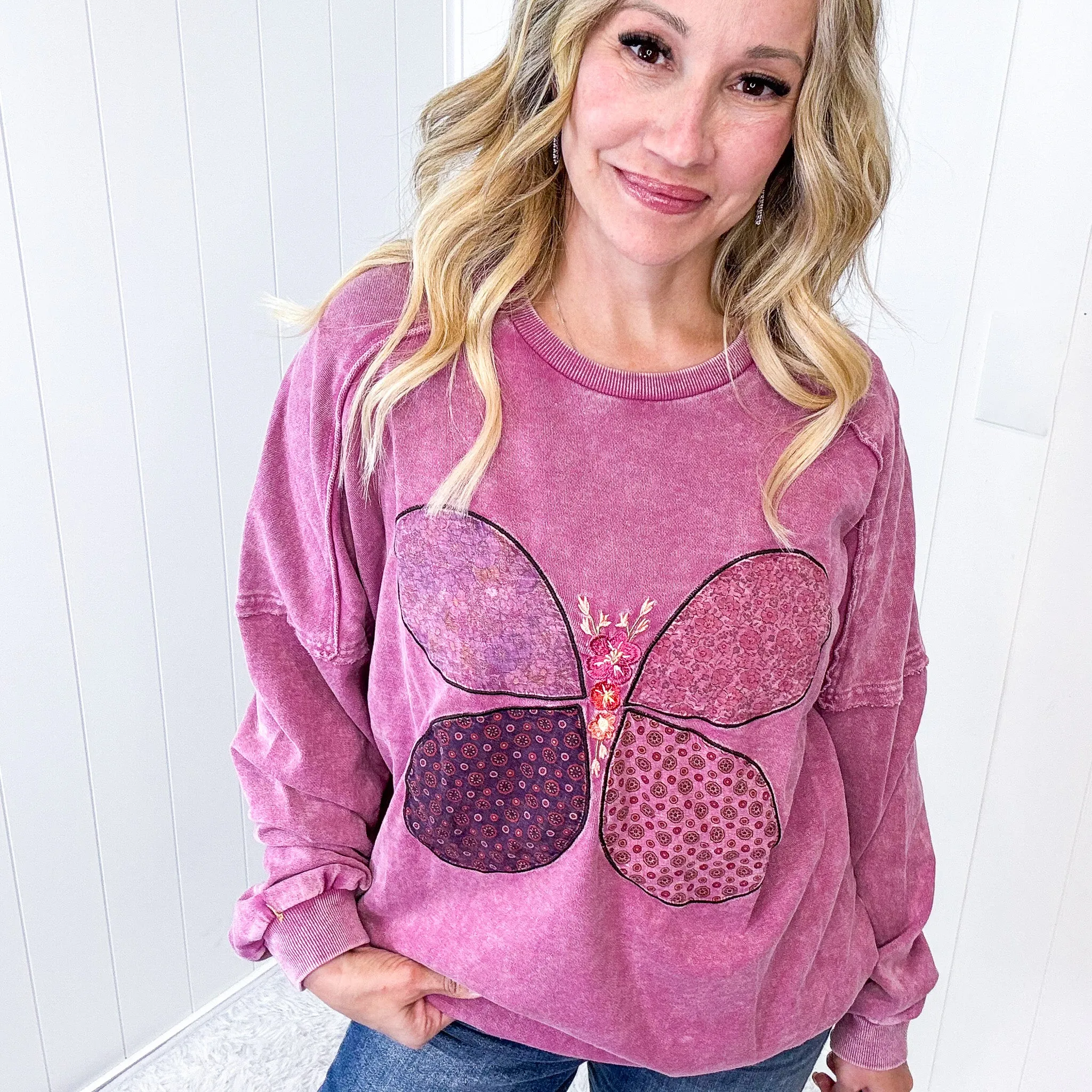 Boho Butterfly Patch and Embroidered Long Sleeve Knit Top In 3 Options sold by Boujee Boutique product image thumbnail 5