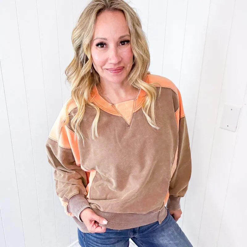 Tell A Story Color Block Washed Terry Long Sleeve Pullover In 2 Options *Final Sale* sold by Boujee Boutique