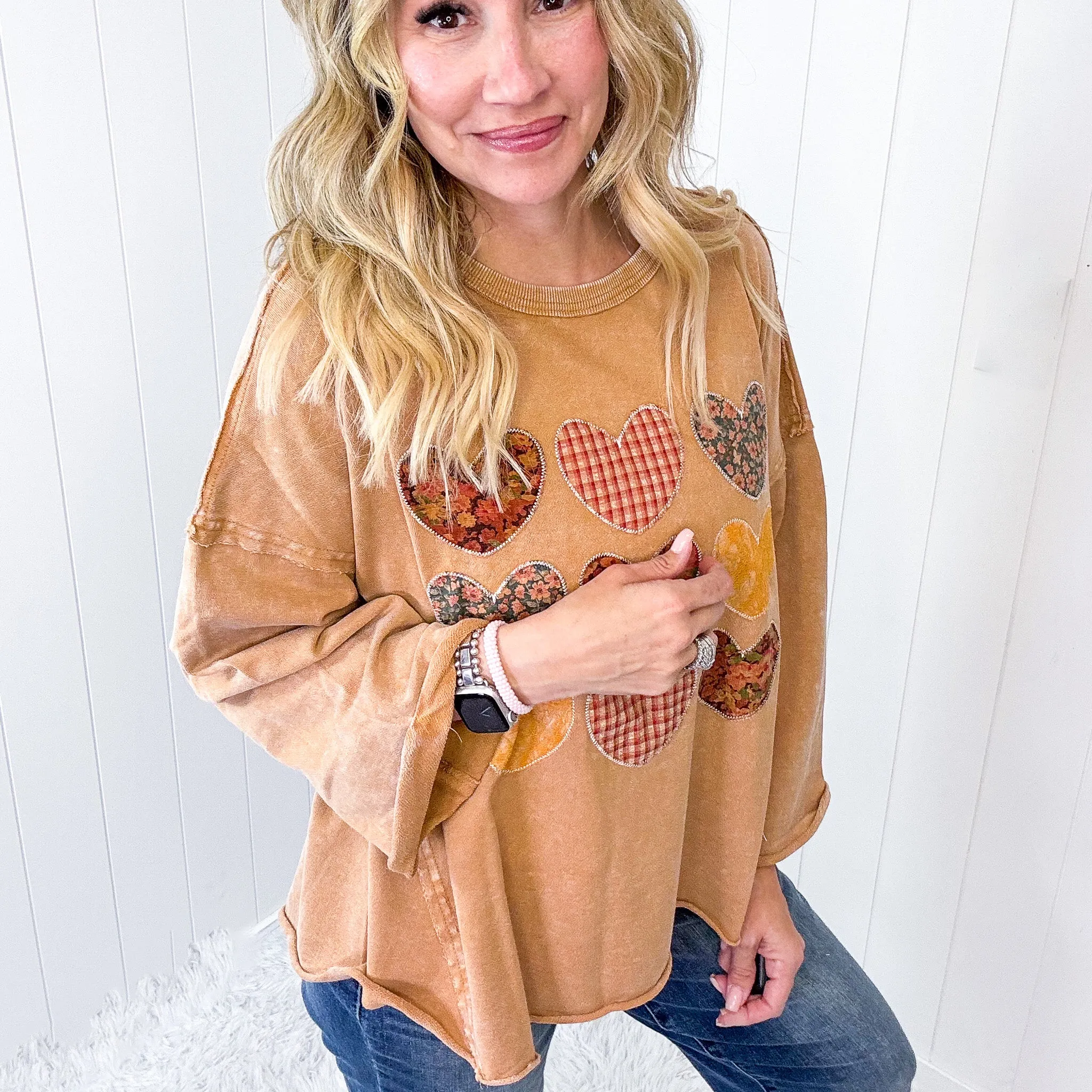 All Hearts Aglow Mineral Wash Patch Terry Knit Pullover In 3 Options *Final Sale* sold by Boujee Boutique product image thumbnail 3