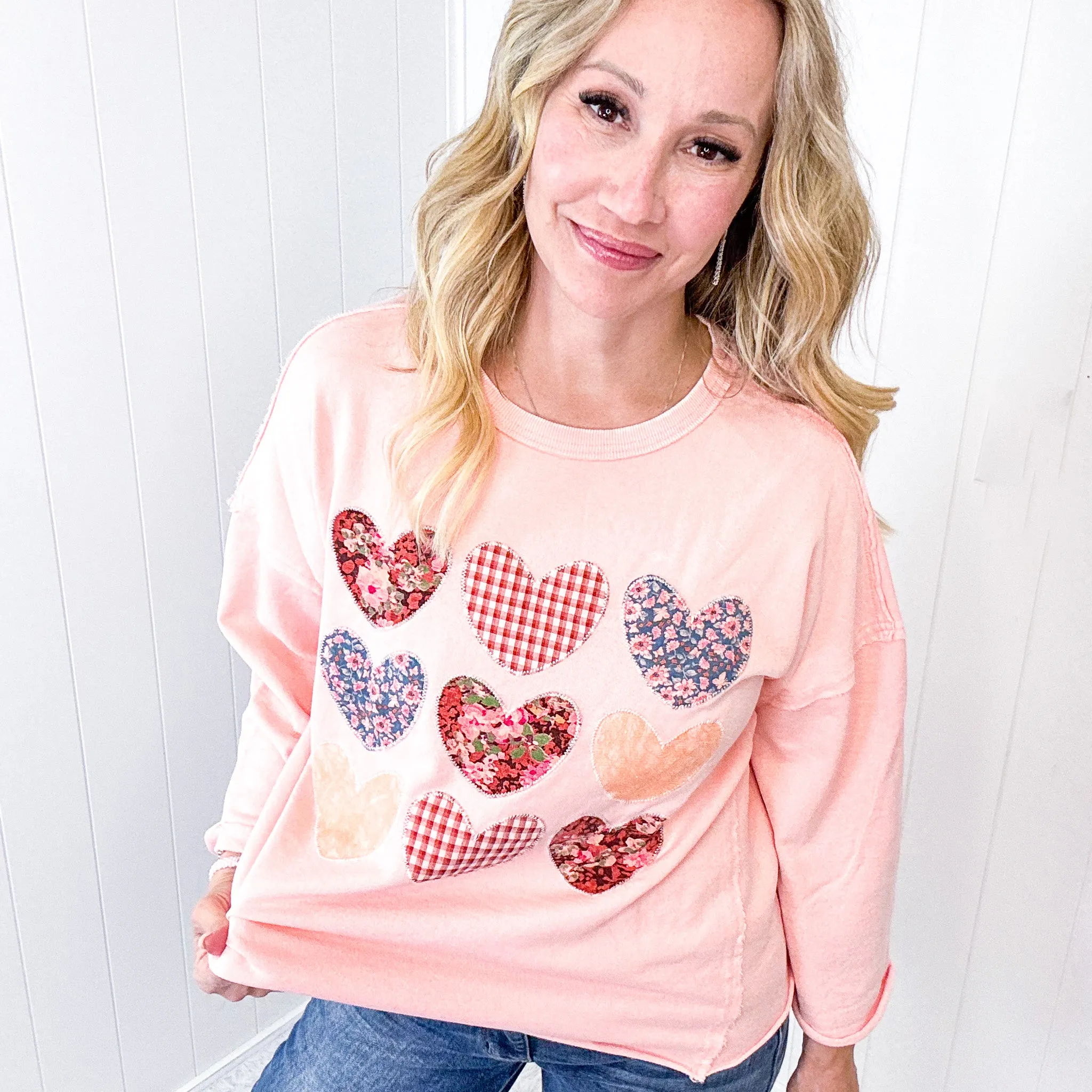 All Hearts Aglow Mineral Wash Patch Terry Knit Pullover In 3 Options *Final Sale* sold by Boujee Boutique