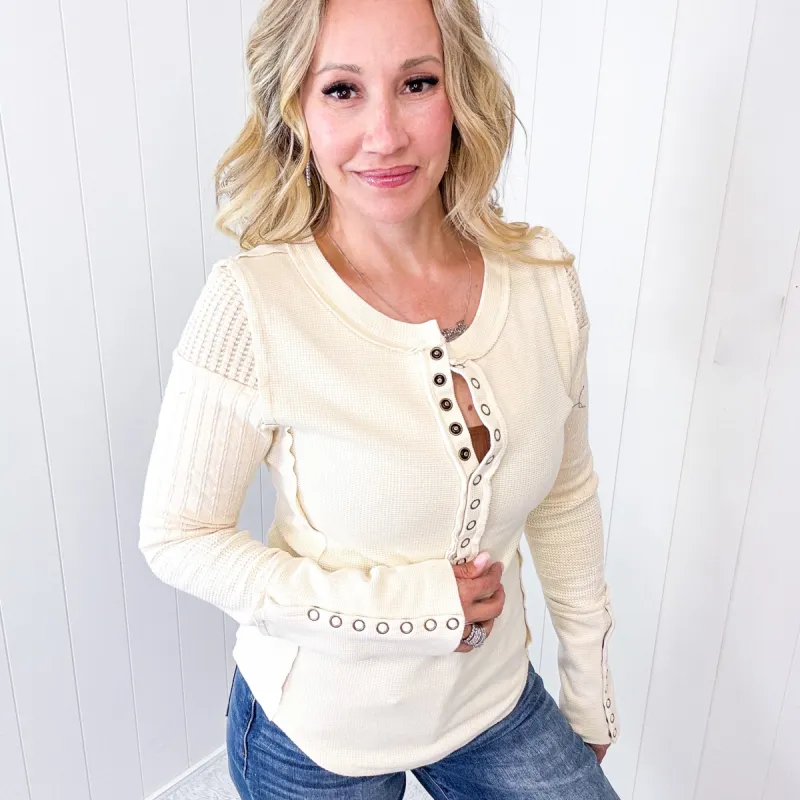 Check It Out Washed Fitted Texture Knit Long Sleeve Top In Cream sold by Boujee Boutique