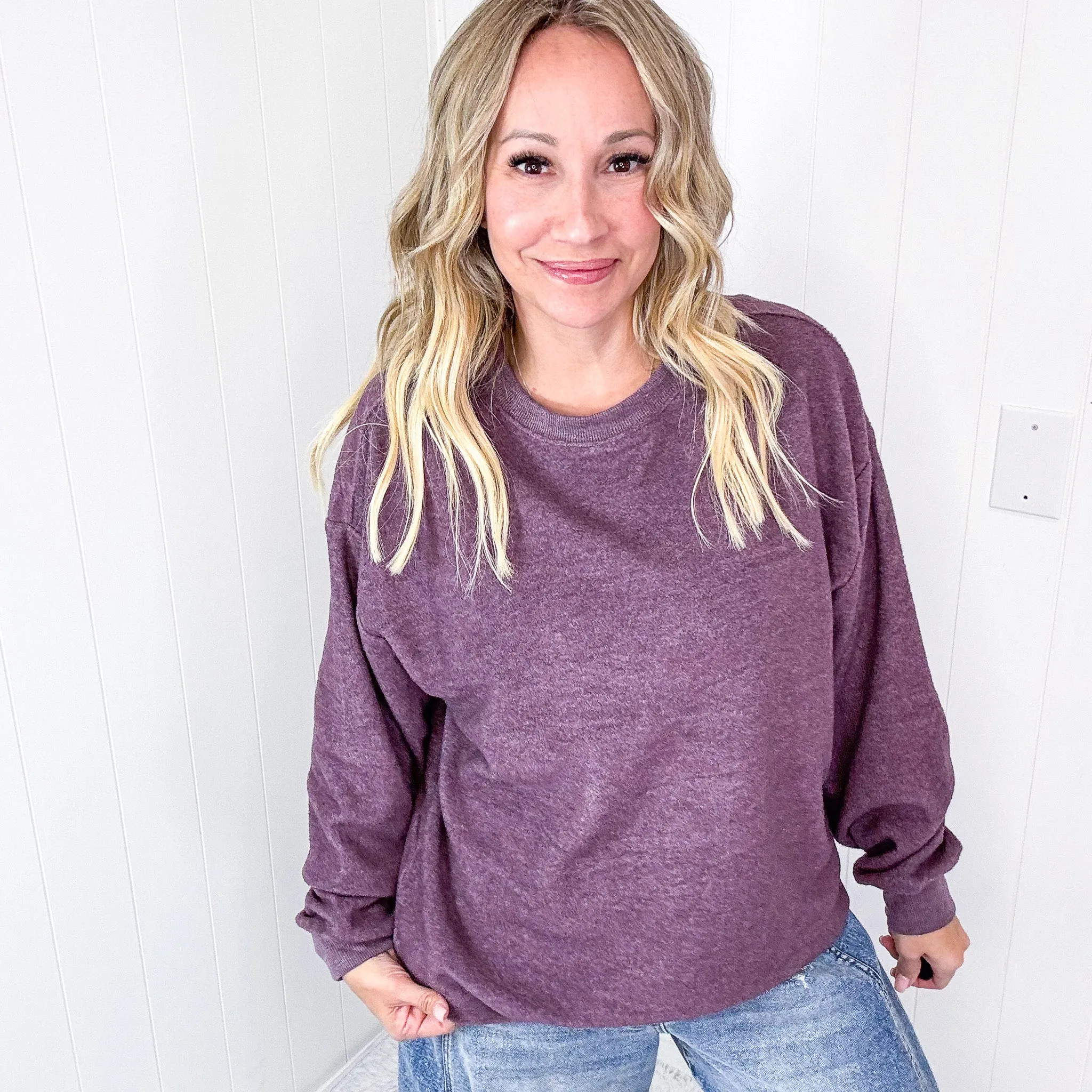 Casual Luxe Brushed Hacci Loose Fitting Long Sleeve Top In 3 Options sold by Boujee Boutique product image thumbnail 3