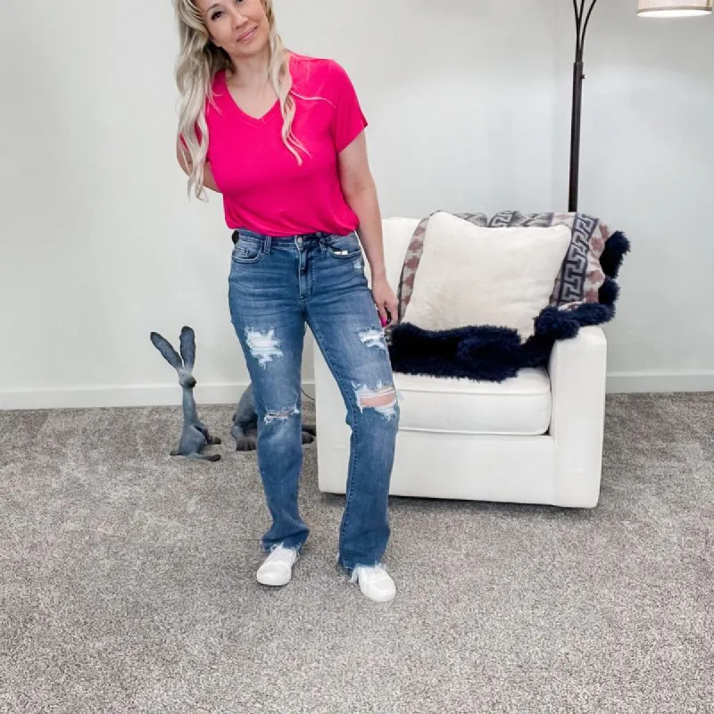 Judy Blue Hadley Mid Rise Destroyed Straight Leg Jeans made by Judy Blue