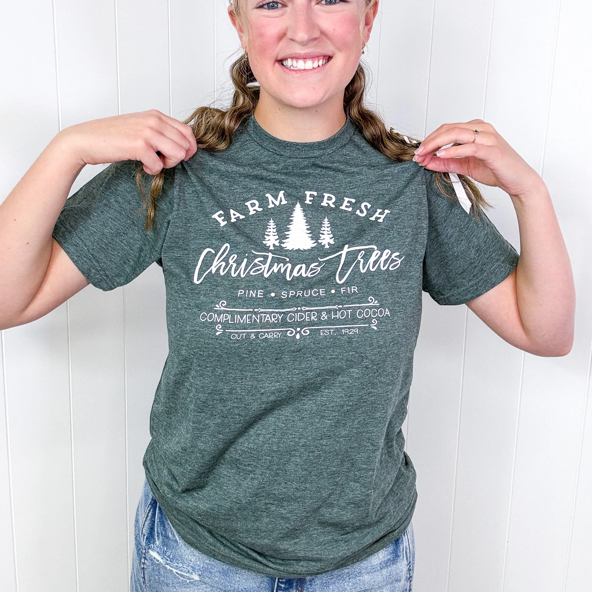 Farm Fresh Christmas Tree Pine Spruce Fir Graphic Tee sold by Boujee Boutique product image thumbnail 3
