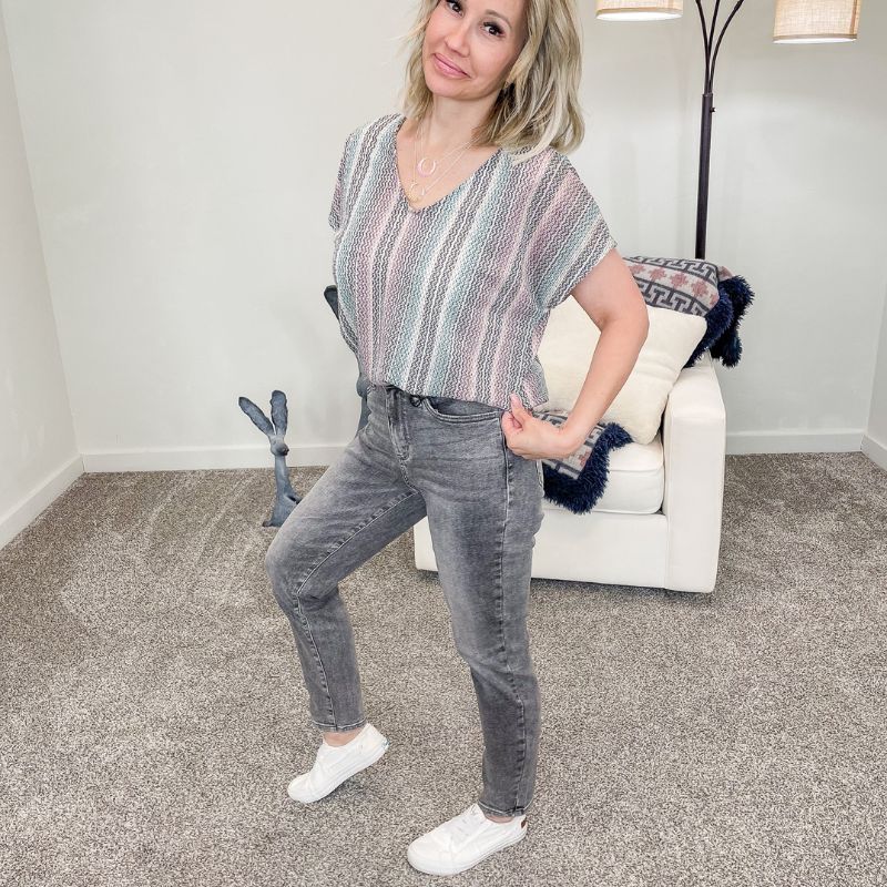 Judy Blue High Waist Grey Stone Wash Slim Fit Jeans sold by Boujee Boutique product image thumbnail 4