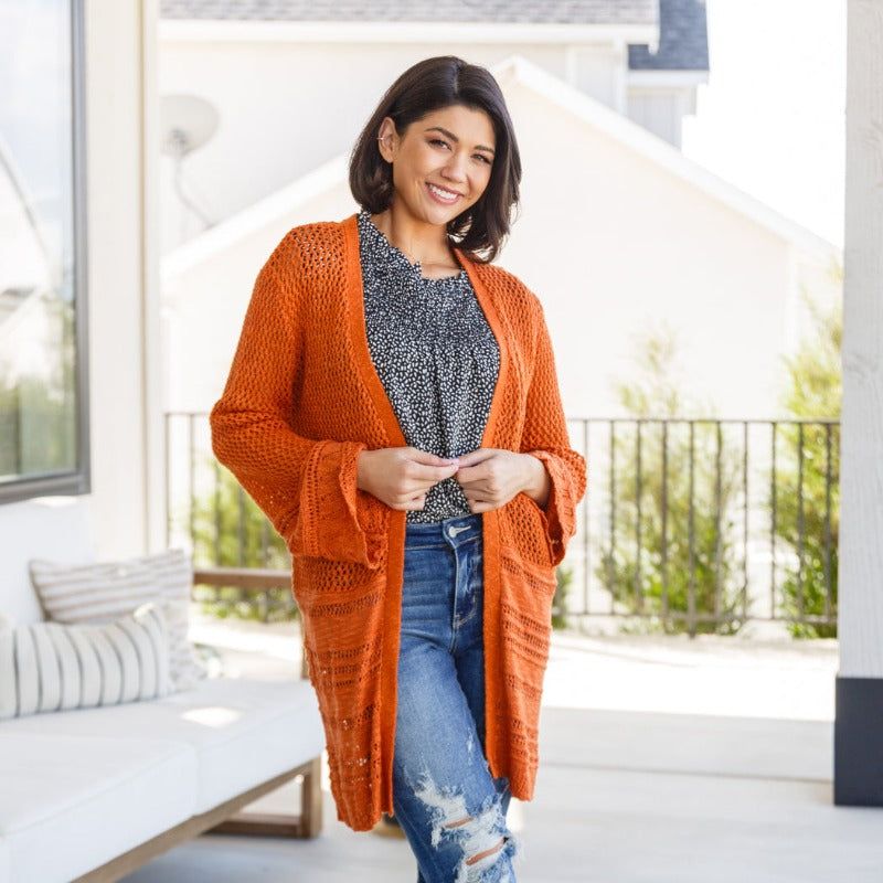 Orange Loose Knit Groove With Me Cardigan sold by Boujee Boutique product image thumbnail 4