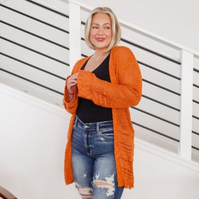 Orange Loose Knit Groove With Me Cardigan sold by Boujee Boutique