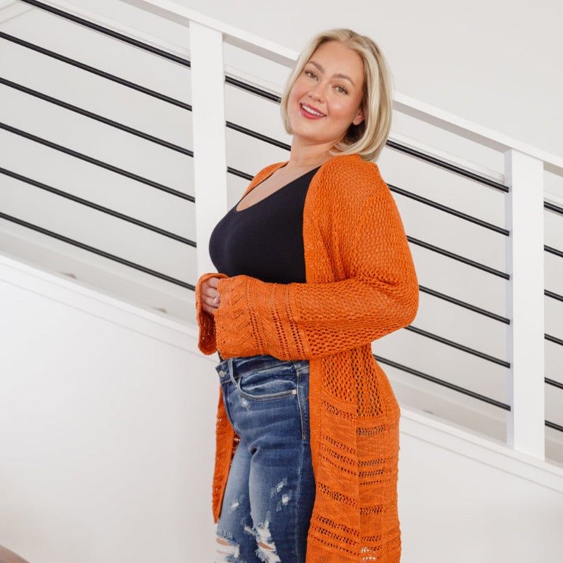 Orange Loose Knit Groove With Me Cardigan sold by Boujee Boutique product image thumbnail 5