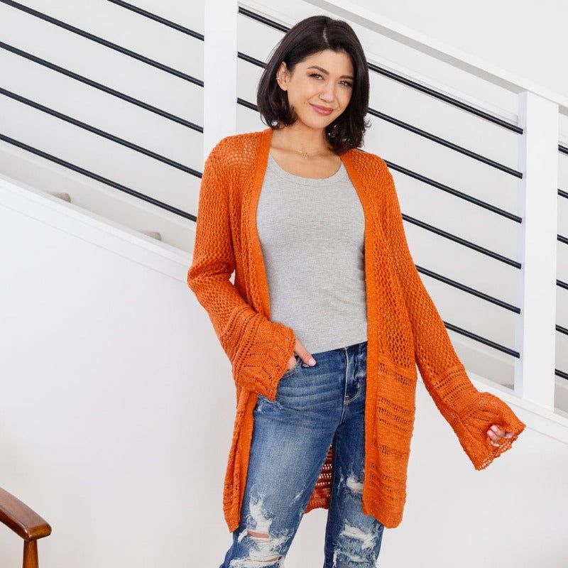 Orange Loose Knit Groove With Me Cardigan sold by Boujee Boutique product image thumbnail 2