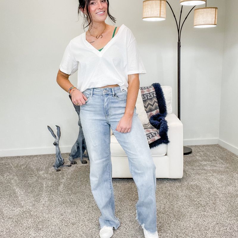 Judy Blue Becky Destroyed Hem Straight Leg Jeans sold by Boujee Boutique