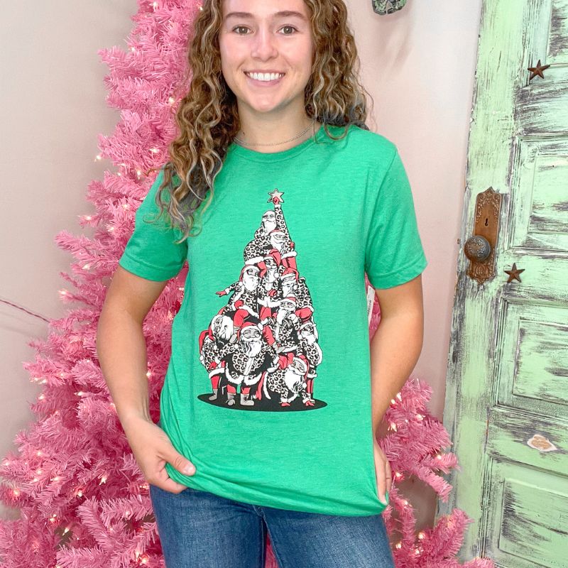 Leopard Print Santa Tree Graphic Tee sold by Boujee Boutique
