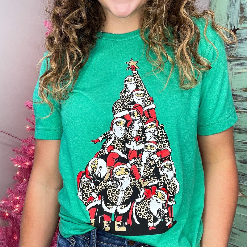 Leopard Print Santa Tree Graphic Tee sold by Boujee Boutique product image thumbnail 2