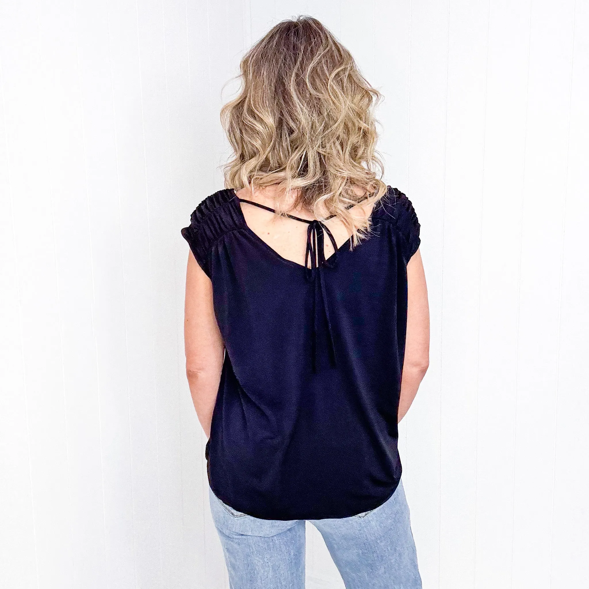 Dear Scarlett Ruched Cap Sleeve Top in Black sold by Boujee Boutique product image thumbnail 4