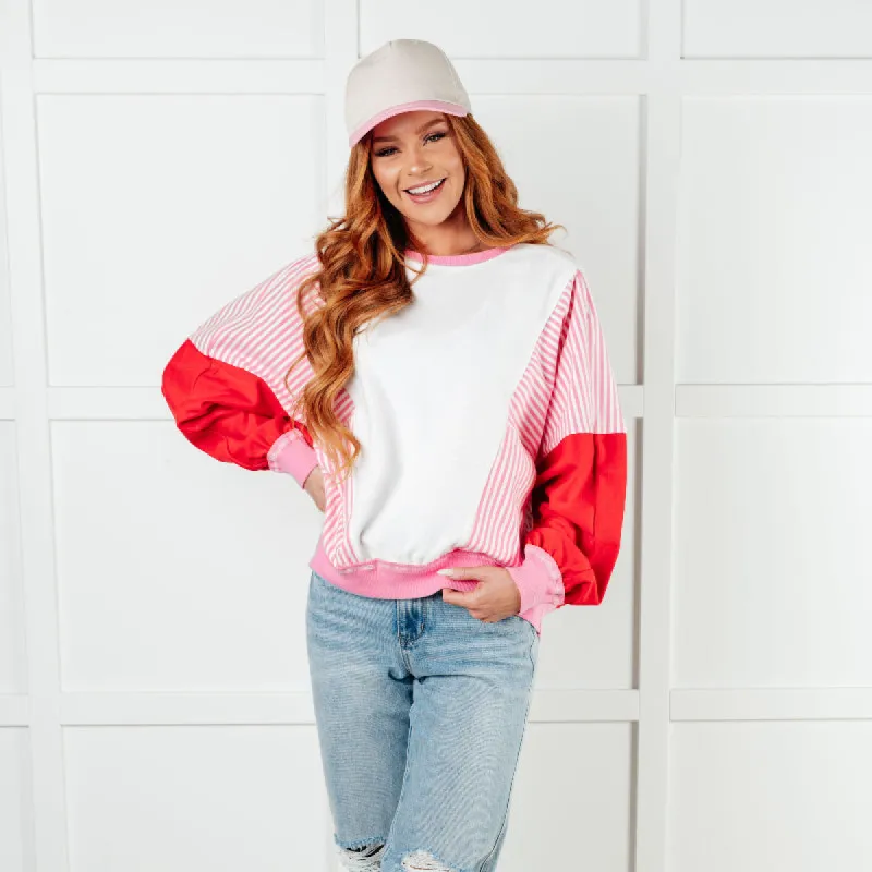 Stripes on My Sleeves Color Block Pullover sold by Boujee Boutique