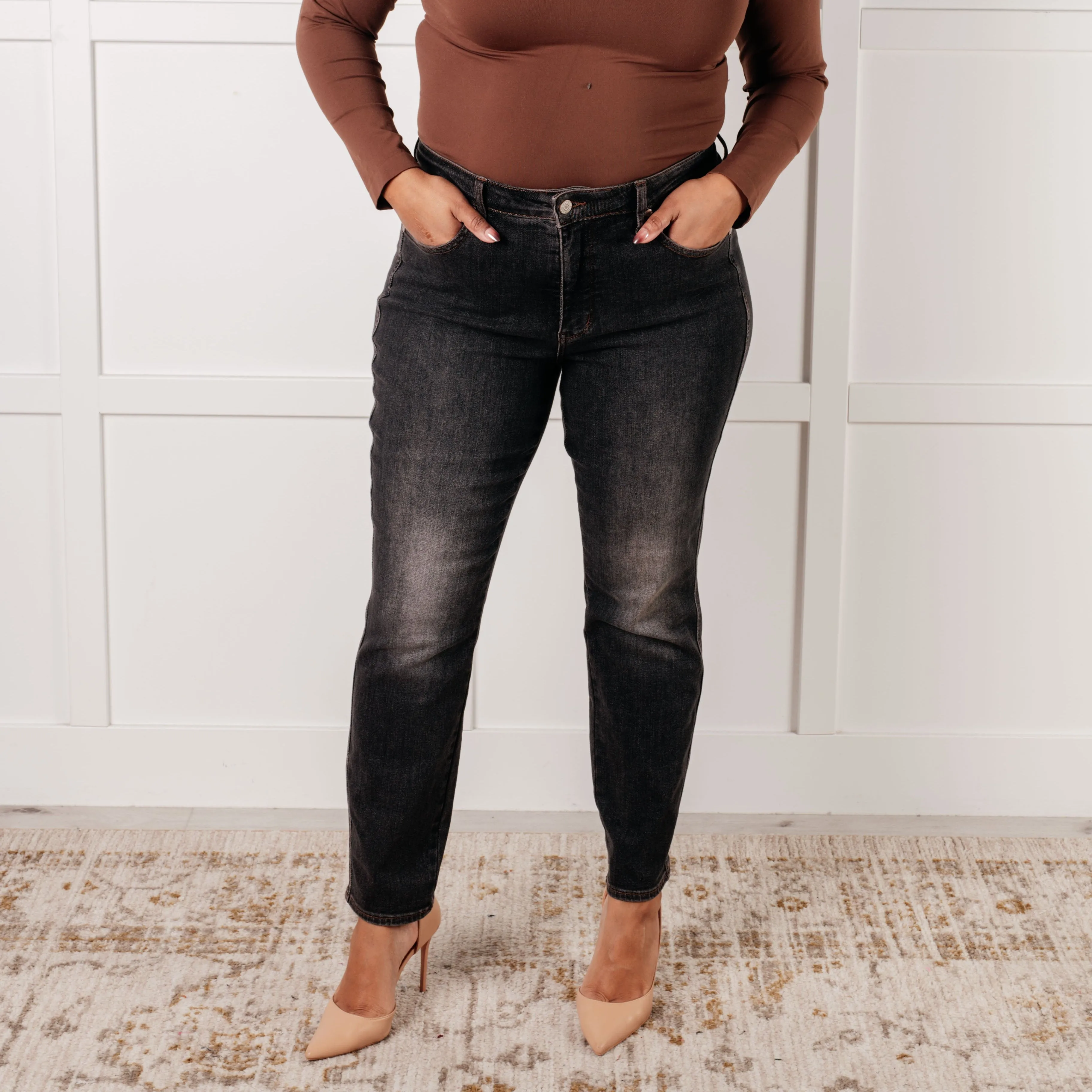Judy Blue Rita Mid Rise Control Top Slim Jeans sold by Boujee Boutique product image thumbnail 2
