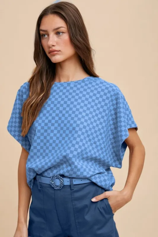 Checkered Round Neck Short Sleeve T-Shirt sold by Boujee Boutique