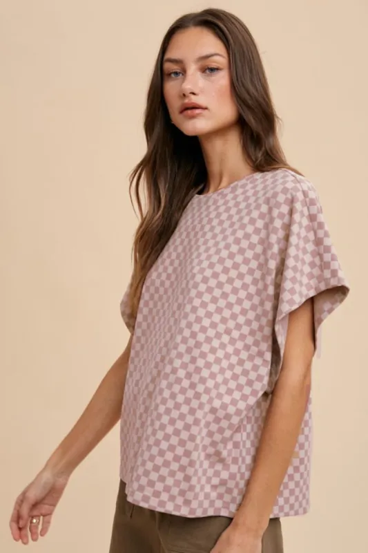 Checkered Round Neck Short Sleeve T-Shirt sold by Boujee Boutique